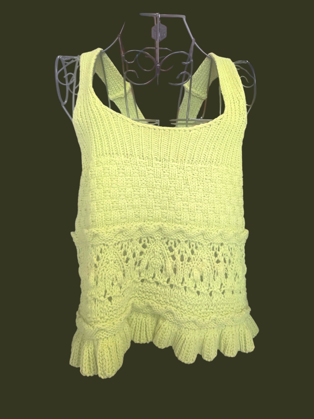 Zara Pale Yellow Knit Crochet-Trim Tank